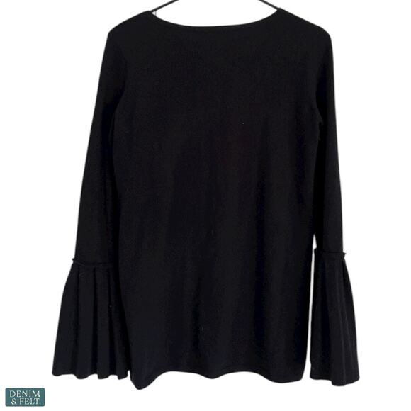 Neiman Marcus Cashmere Collection Bell Sleeve Black Silk Trim Sweater Large - Picture 3 of 11